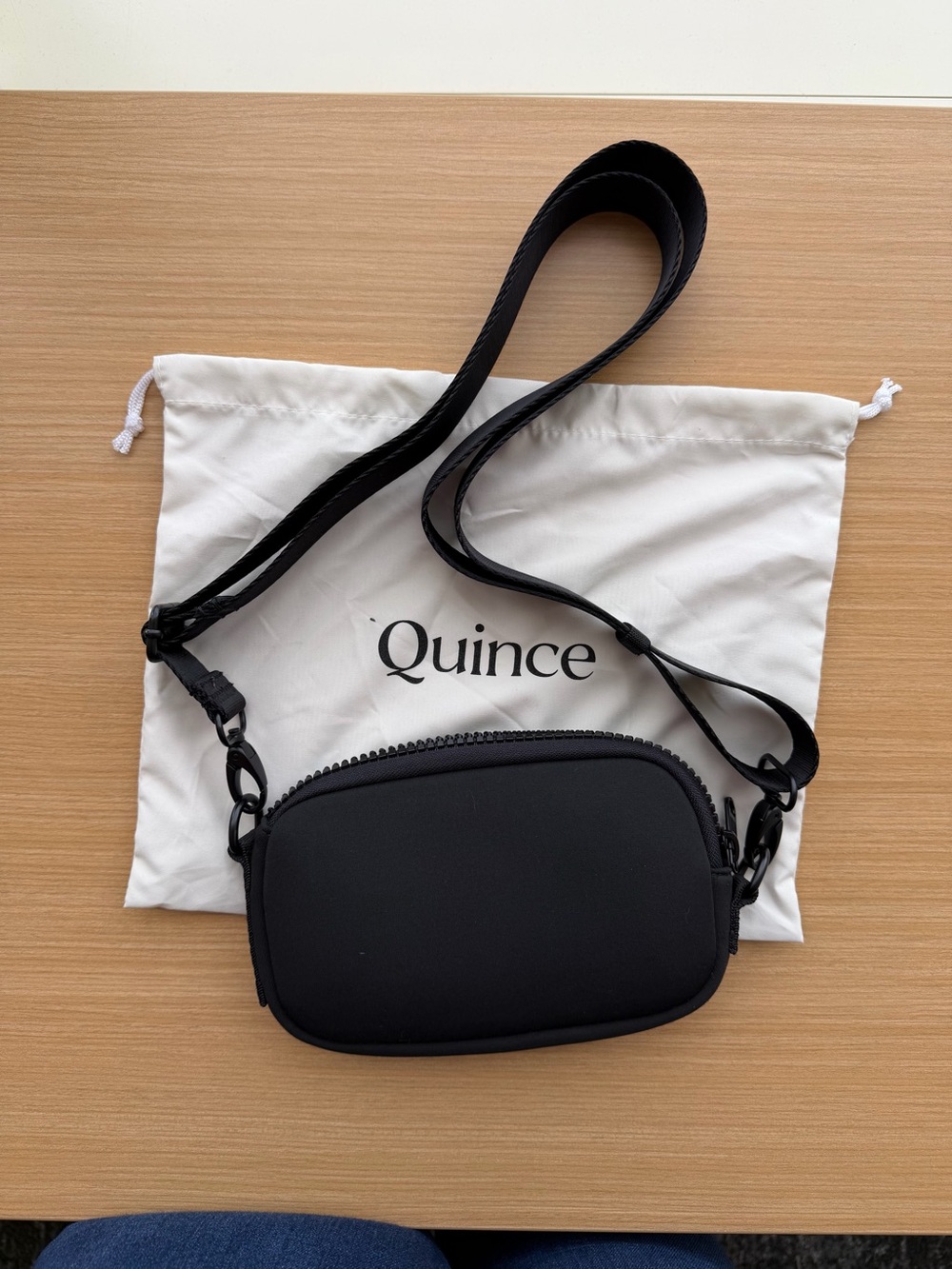 Quince Black Neoprene Compact Crossbody Camera Bag with Adjustable Strap